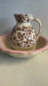 Ceramic floral wash jug and matching basin