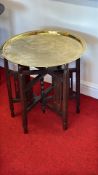 Brass Tray Table on Folding Hardwood Stand