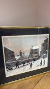 Tom Dodson (1921–1998) signed and dated winter street scene, children sledging before stone