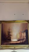 Barry Hilton: Harbour with Tall Ships, oil on canvas