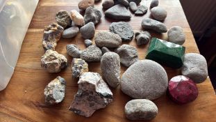 Collection of fossils, minerals and decorative faceted stones
