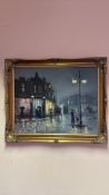 Barry Hilton Evening City Street Scene, Oil on canvas