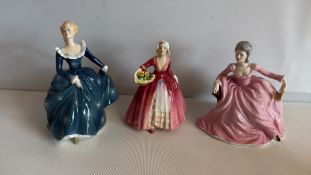 Three English Bone China Figurines - 2 Royal Doulton & 1 Coalport