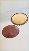 2 Silver oval brooches - 1 Agate & 1 mother of pea