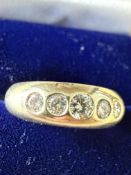 9ct gold ring set with 5 good quality diamonds siz