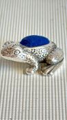 Silver frog pin cushion
