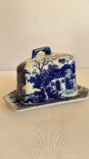 Flow blue covered cheese dish, late 19th century