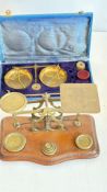 Brass postal scale and cased balance