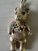 9ct gold articulating teddy bear pendant 5g - eye missing stone
