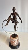 Large bronze art deco lady dancer on marble base