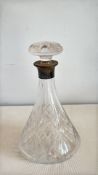 Sterling silver-mounted cut crystal decanter