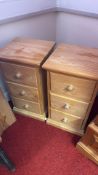 Pair of pine three-drawer bedside cabinets
