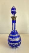 Sterling silver-mounted cobalt blue cut-to-clear decanter