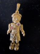 9ct gold articulating clown pendant 9.8g