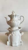 Limoges white porcelain coffee pot and warmer stand