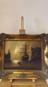 Barry Hilton oil on canvas tall ships at dusk (43.3cm x 53.3cm including frame)