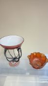 Pair of art glass and carnival glass bowls