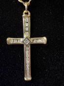 9ct gold chain and cross pendant set with diamonds