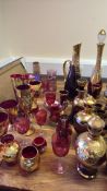 Bohemian ruby gilt and enamelled glassware group