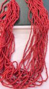 Red coral and silver multi-strand necklace