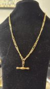 9ct Gold Figaro albert chain with t-bar 8.4g