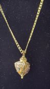 9ct Gold curb chain set with lantern pendant, pend
