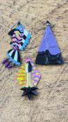 Three single Memphis-style resin earrings