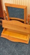 Pine tabletop swivel dressing mirror with storage base