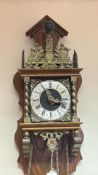 Dutch Zaanse oak and brass wall clock