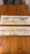 Pair of Y C Deschamps panoramic village watercolours