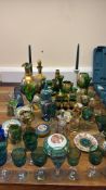 Collection of Bohemian-style enameled glassware and porcelain smalls
