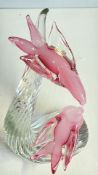 Murano sommerso glass sculpture by Vetreria Artistica Oball, two stylised pink fish poised on a