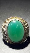 Silver ring set with large Jade stone