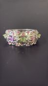 9ct White Gold ring set with green & pink gemstone
