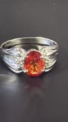 9ct Gold ring set with orange gemstone & diamond W