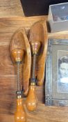 Assorted vintage Jetlite UV lamp, shoe trees, stamps and photo frame