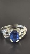 9ct White Gold ring set with sapphire solitaire &