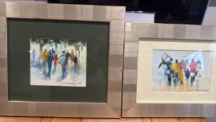 Pair of O. Welkenhuysen signed gouache street scenes, 2005 (38.5cm x 33cm including frame)