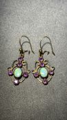 Pair of 9ct Gold earrings set with amethyst & opal