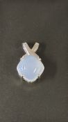 9ct White Gold pendant set with pale blue chalcedo