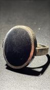 Large silver ring set with jet