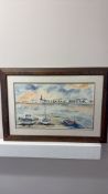 Signed watercolour harbour scene