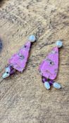 Pair of pink enamel and faux pearl drop earrings