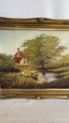 Country cottage Barry Hilton oil painting signed Hilton (49cm x 39cm including frame)