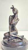 Bronze lady on marble base signed