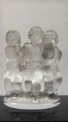 Lalique frosted crystal Trois Angelo sculpture Height 20 cm