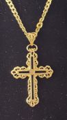 9ct Gold curb chain with cross pendant. Chain leng