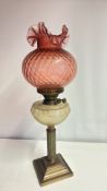 Victorian cranberry quilted glass oil lamp