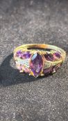 9ct gold dress ring set with amethyst and diamonds