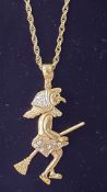 9ct Gold chain & pendant, articulating witch penda